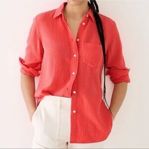 J. Crew Womens Garcon Classic Double Gauze Shirt Size L Beachy Office